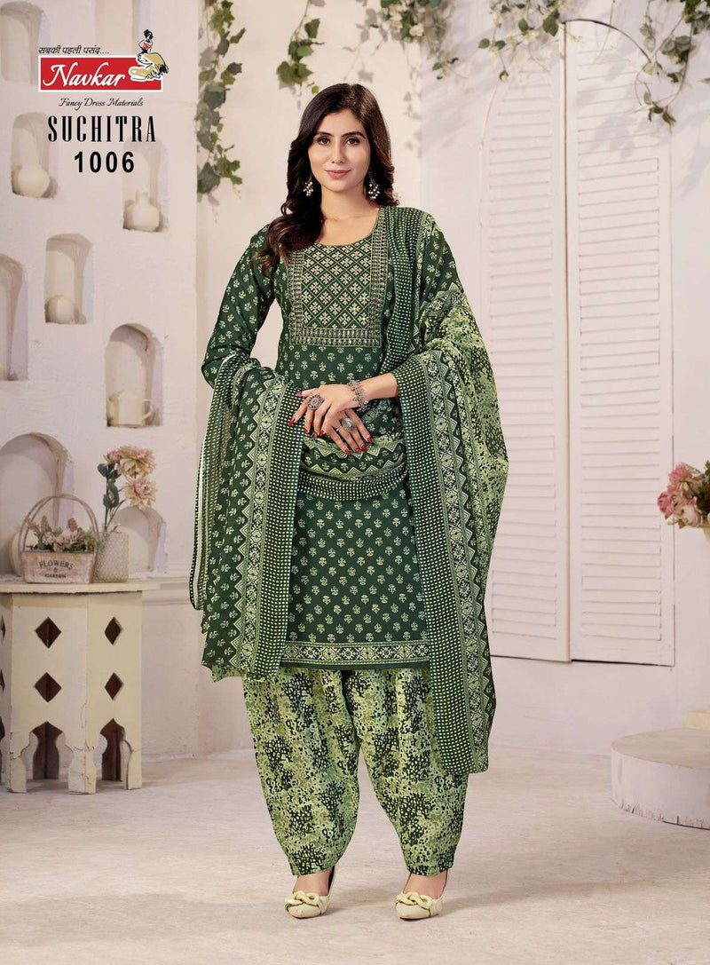 Navkar Suchtra Vol 1 Cotton Print Embroidery Work Patiyala Readymade Suit For Daily Wear