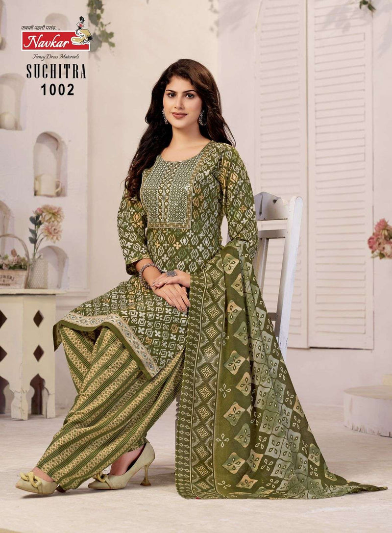 Navkar Suchtra Vol 1 Cotton Print Embroidery Work Patiyala Readymade Suit For Daily Wear