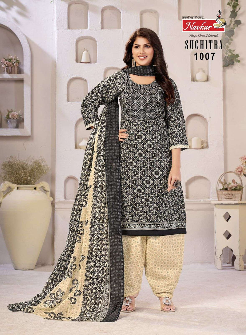 Navkar Suchtra Vol 1 Cotton Print Embroidery Work Patiyala Readymade Suit For Daily Wear