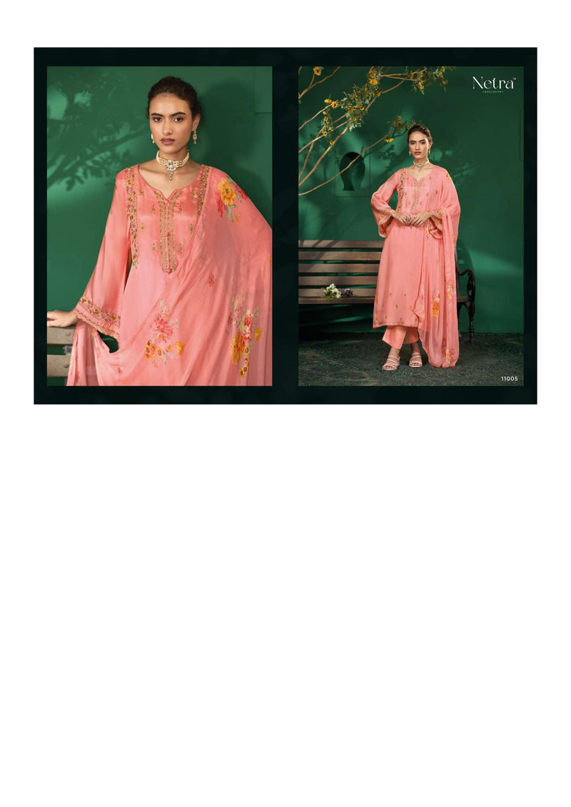 Netra Shyra Bemberg Habotai Silk Embroidery Handwork Festiv Wear Salwar Suit