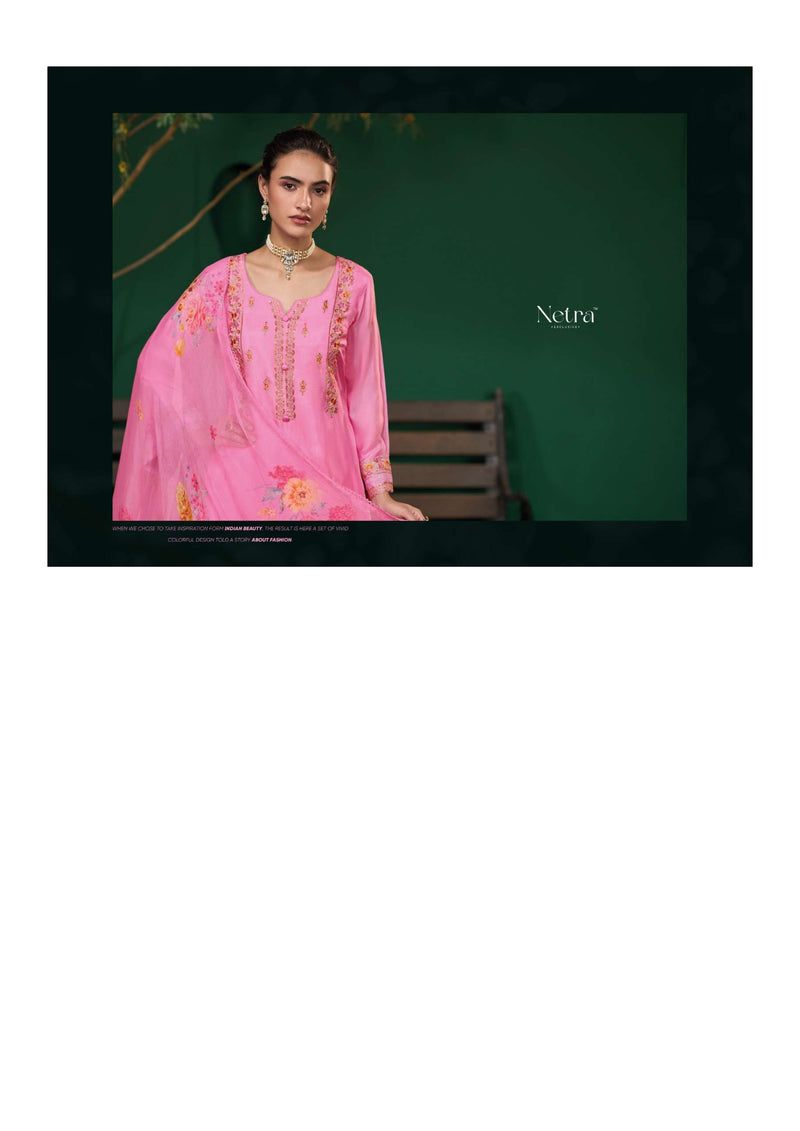 Netra Shyra Bemberg Habotai Silk Embroidery Handwork Festiv Wear Salwar Suit