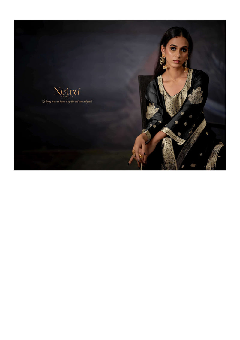 Netra Black Edition Muslin Jacquard Designer Party Wear Salwar Kameez