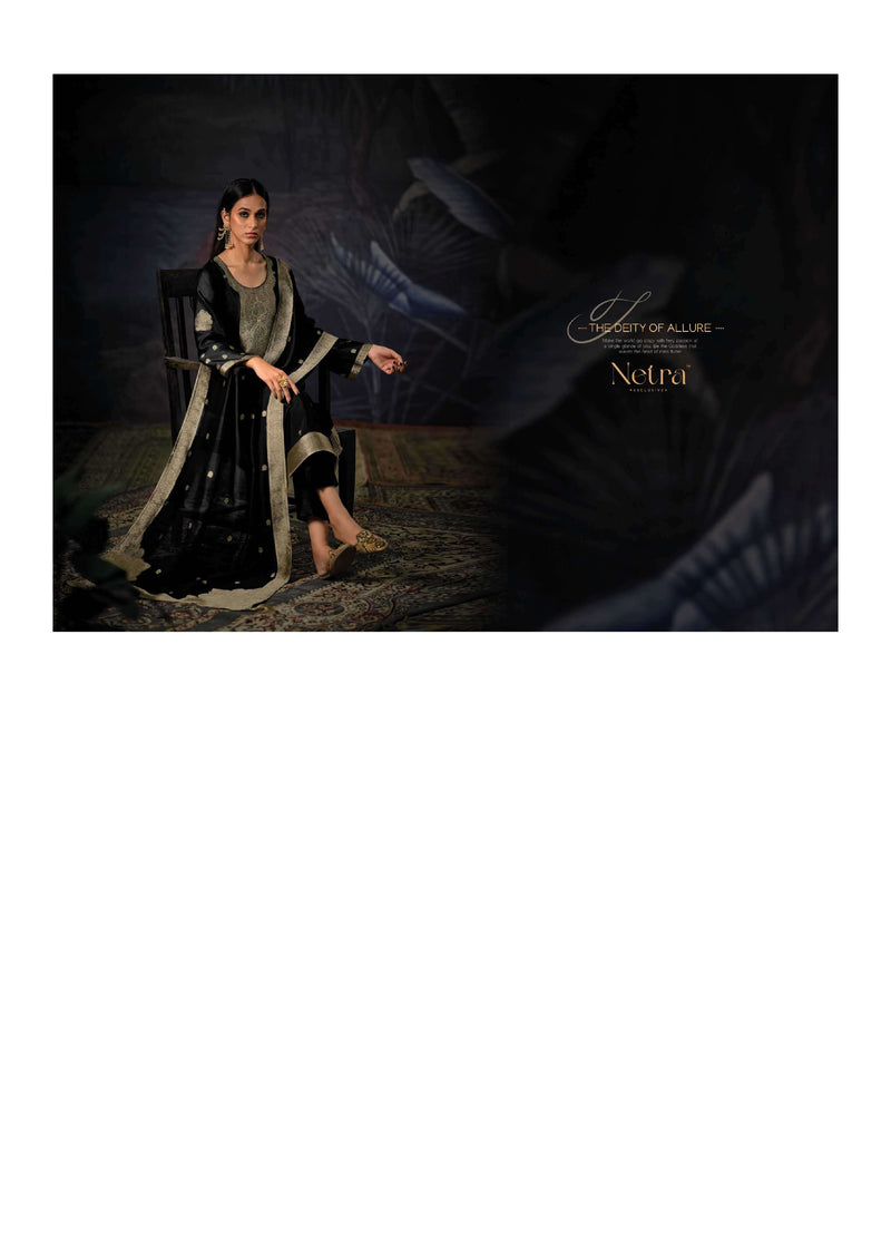 Netra Black Edition Muslin Jacquard Designer Party Wear Salwar Kameez