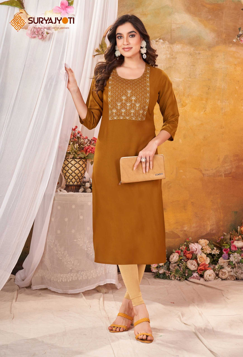 Suryajyoti Nirja Advance Vol 9 Rayon Embroidery Work Designer Kurti