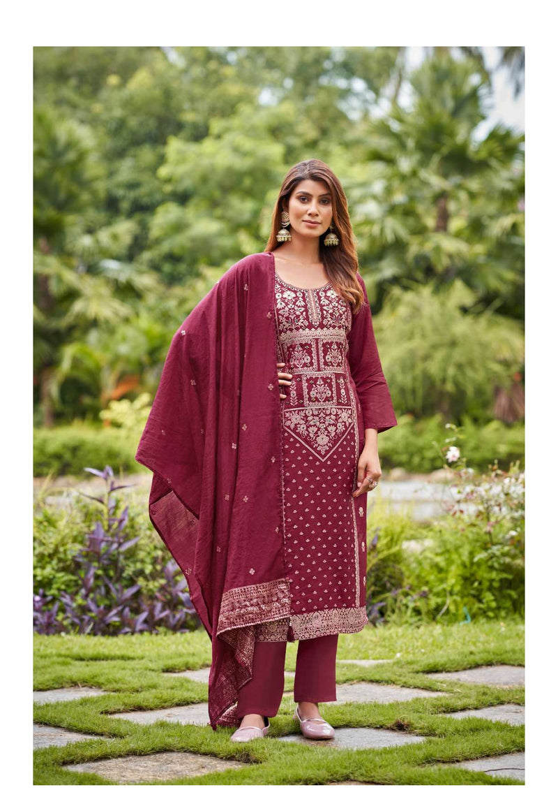 Ossm Banarasi Silk Jacquard Hand Work Festiv Wear Kurti Pant Dupatta Set