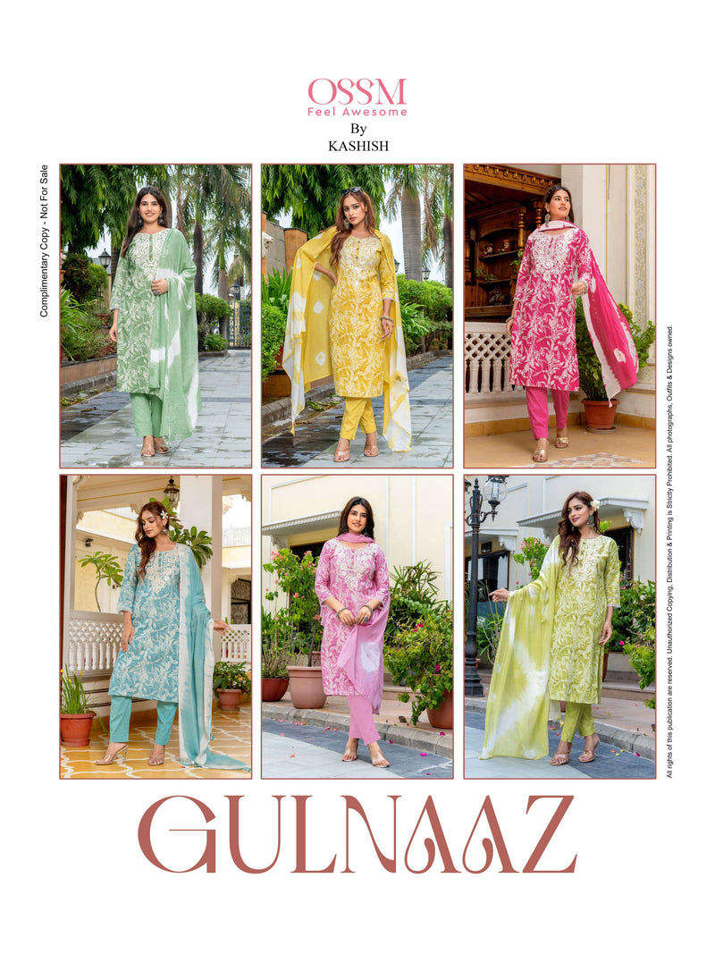 Ossm Gulnaaz Vol 2 Cotton Chikankari Embroidery Work Casual Wear Kurti Pant Dupatta Set