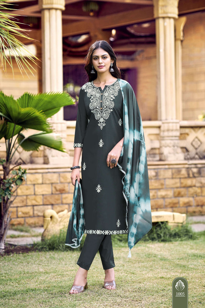 Ossm Lakhnavi Rayon Fancy Heavy Embroidery Works With Chinon Dupatta Kurti