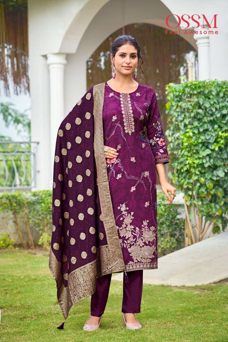 Ossm Mandira Viscose Jacquard Festiv Wear Kurti Pant Dupatta Set