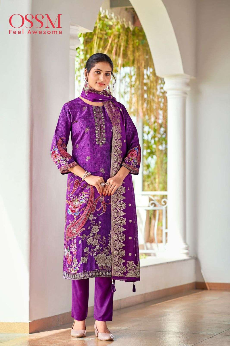 Ossm Mandira Viscose Jacquard Festiv Wear Kurti Pant Dupatta Set