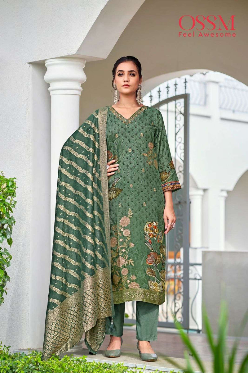 Ossm Mandira Viscose Jacquard Festiv Wear Kurti Pant Dupatta Set