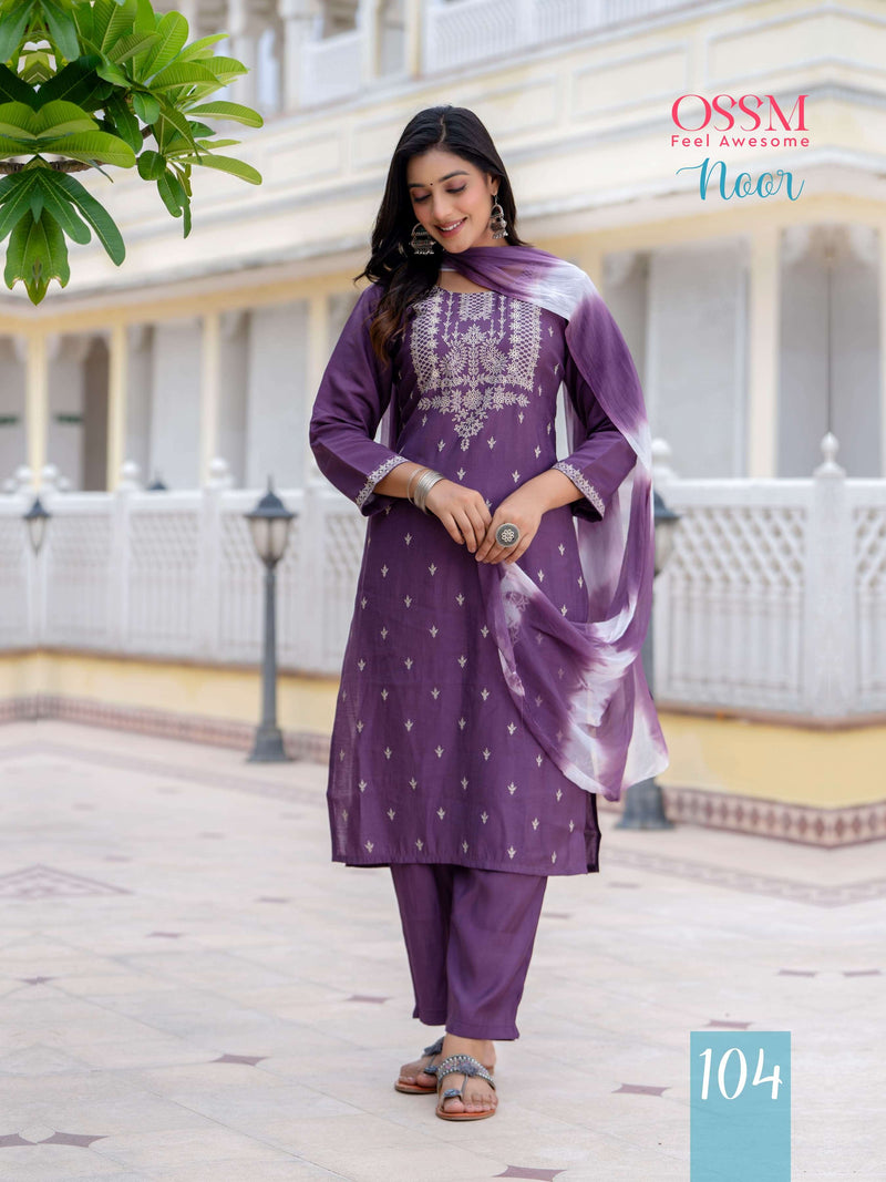 Ossm Noor Viscose Silk Print Casual Wear Kurti Pant Dupatta Set