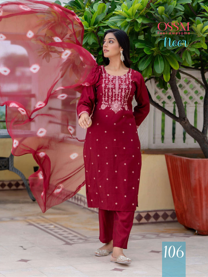 Ossm Noor Viscose Silk Print Casual Wear Kurti Pant Dupatta Set