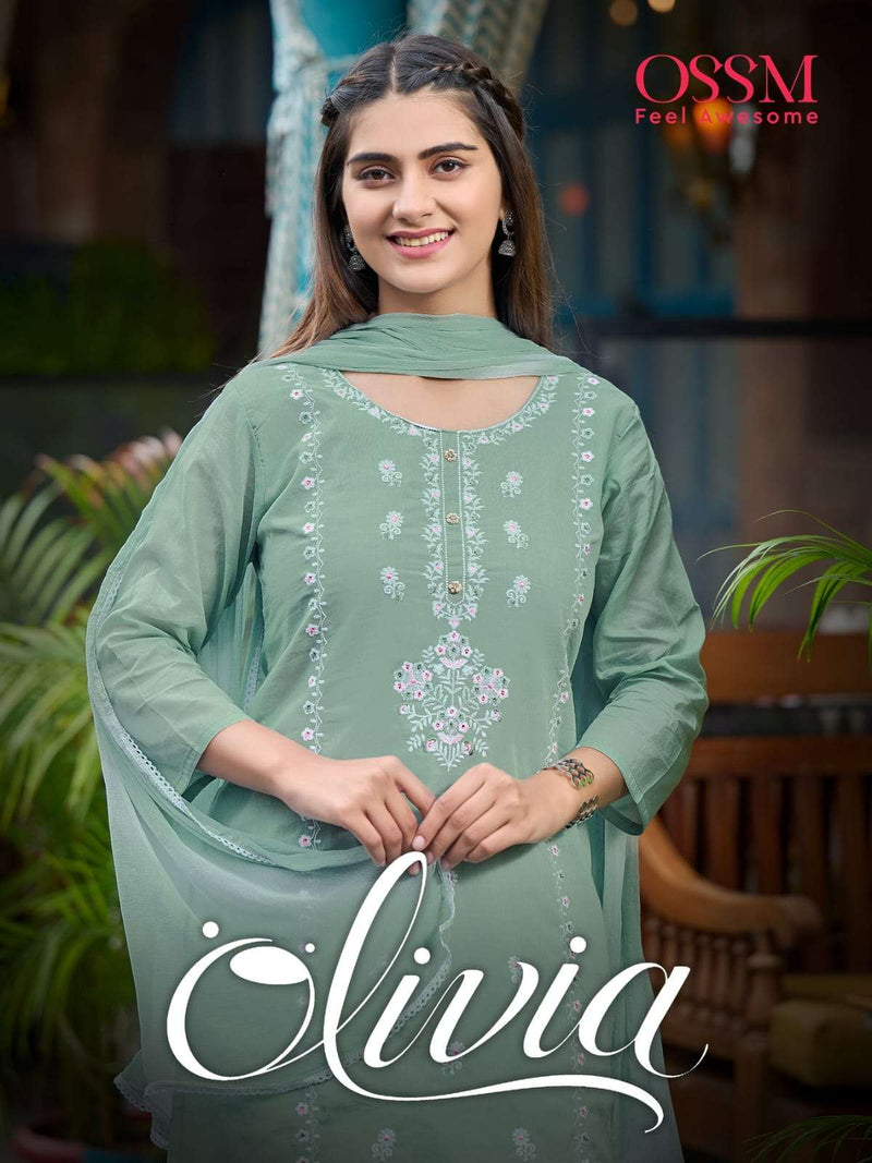 Ossm Olivia Premium Mal Cotton Fancy Work Kurti With Pant Dupatta Set