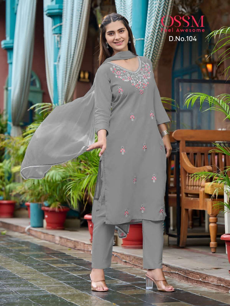 Ossm Olivia Premium Mal Cotton Fancy Work Kurti With Pant Dupatta Set