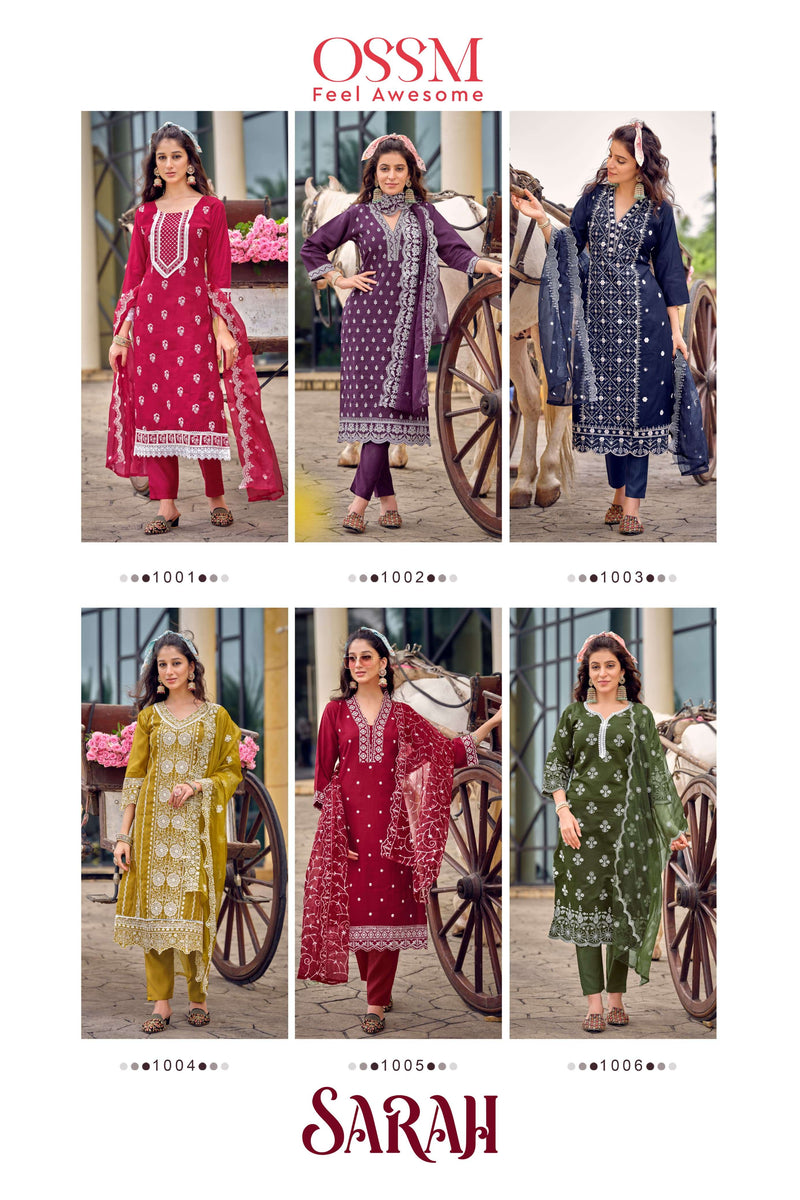 Ossm Sarah Viscose Silk Heavy Embroidery Casual Wear Kurti Pant Dupatta Set