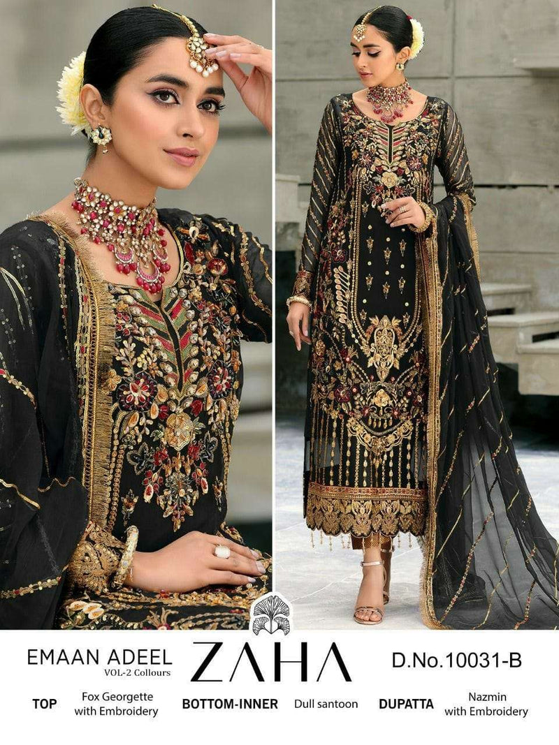 Zaha Design No 10031 Georgette Heavy Embroidered Pakistani Suit