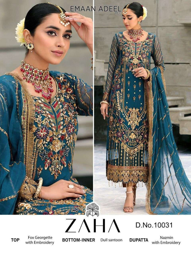 Zaha Design No 10031 Georgette Heavy Embroidered Pakistani Suit