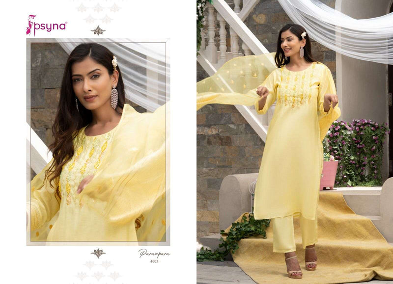 Parampara Vol 4 By Psyna Readymade Roman Silk Kurti With Pant And Dupatta