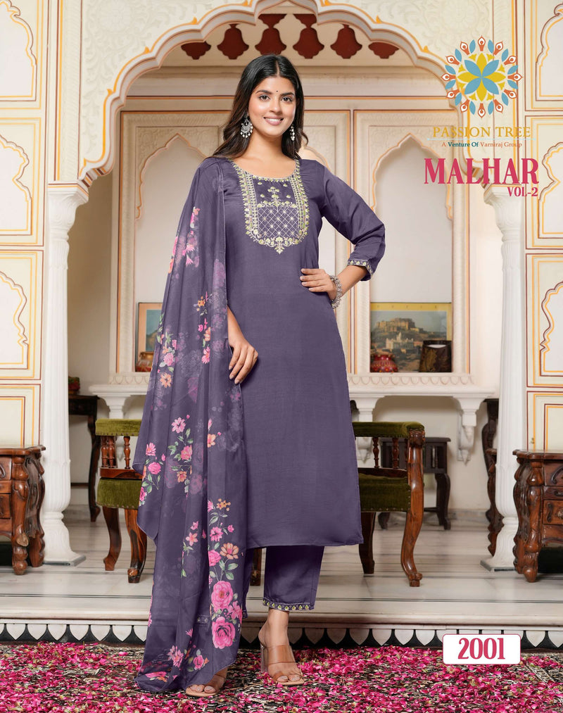 Passion Tree Malhar Vol 2 Silk Fancy Embroidery Work Kurti Pant Dupatta Set