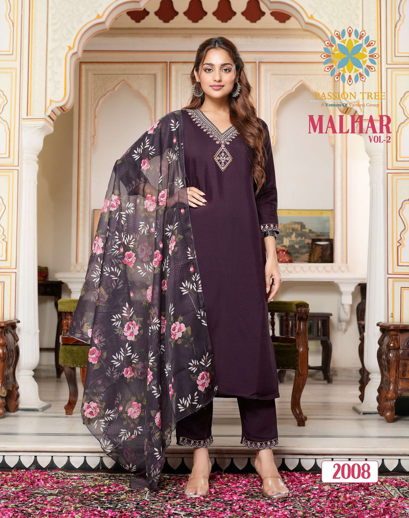 Passion Tree Malhar Vol 2 Silk Fancy Embroidery Work Kurti Pant Dupatta Set