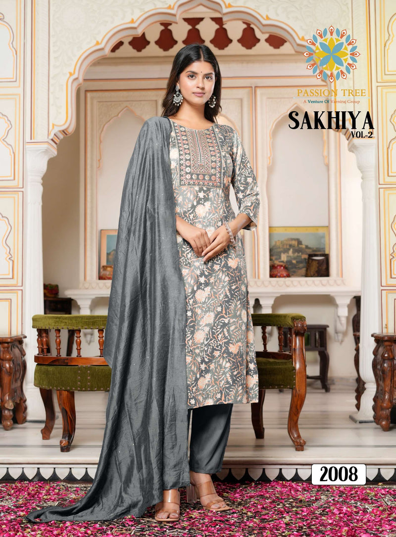 Passion Tree Sakhiya Vol 2 Rayon Fancy Embroidery Work Kurti Pant Dupatta Set