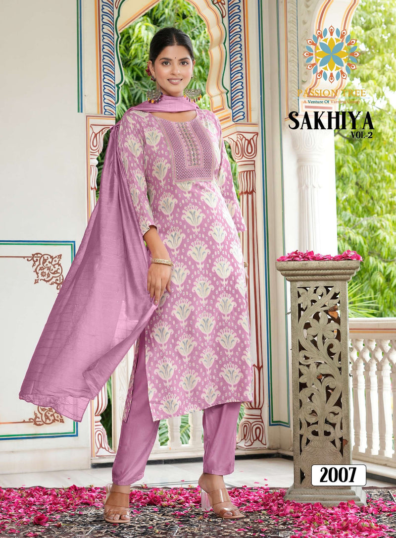 Passion Tree Sakhiya Vol 2 Rayon Fancy Embroidery Work Kurti Pant Dupatta Set