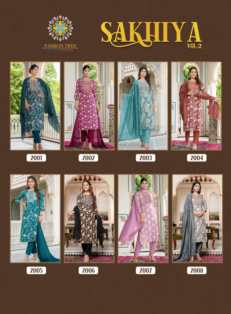 Passion Tree Sakhiya Vol 2 Rayon Fancy Embroidery Work Kurti Pant Dupatta Set