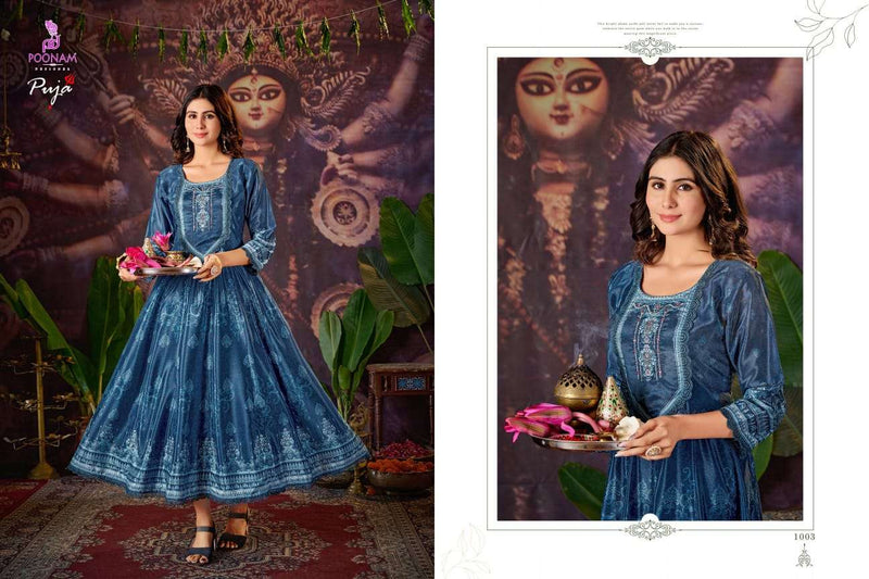 Poonam Designer Puja Crepe Anarkali Style Gown Festiv Wear Collection