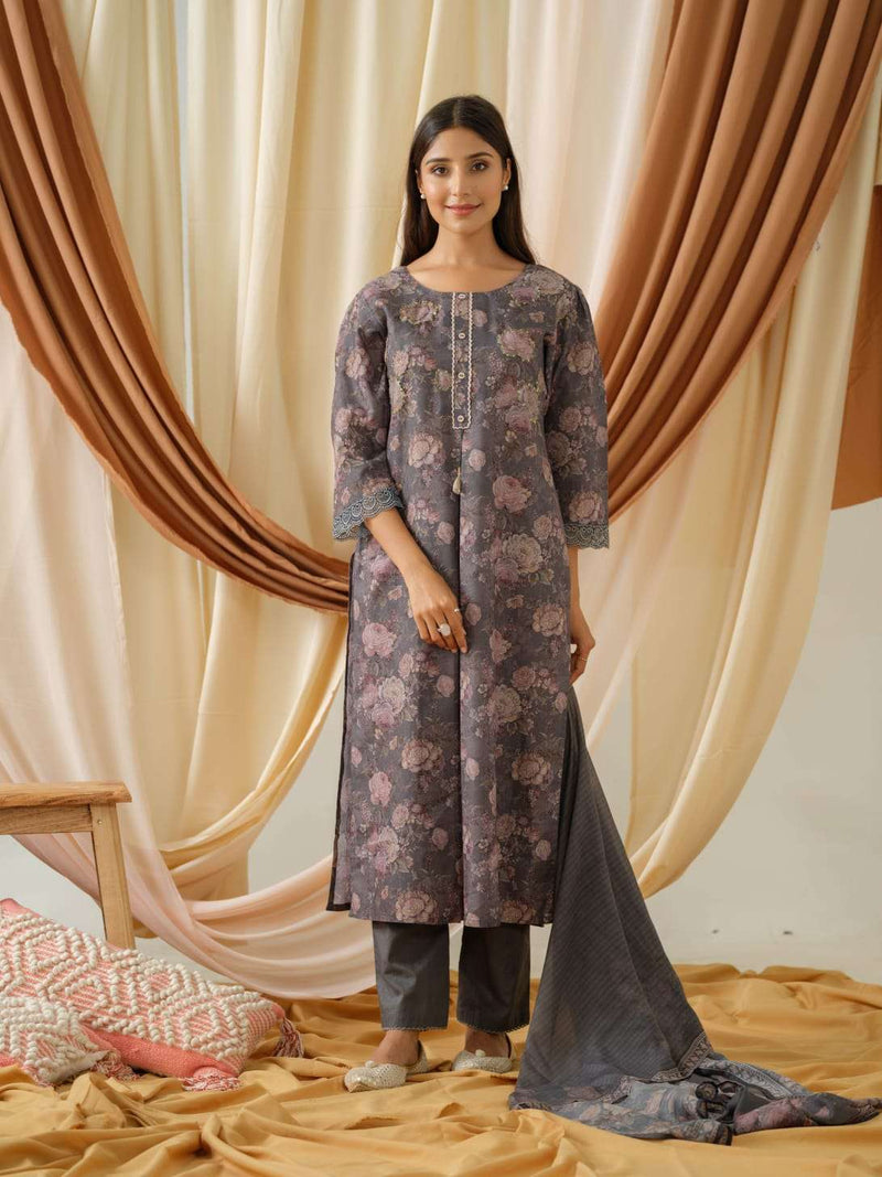 Psyna D NO 2230 Linen Flower Printed Designer Kurti With Bottom