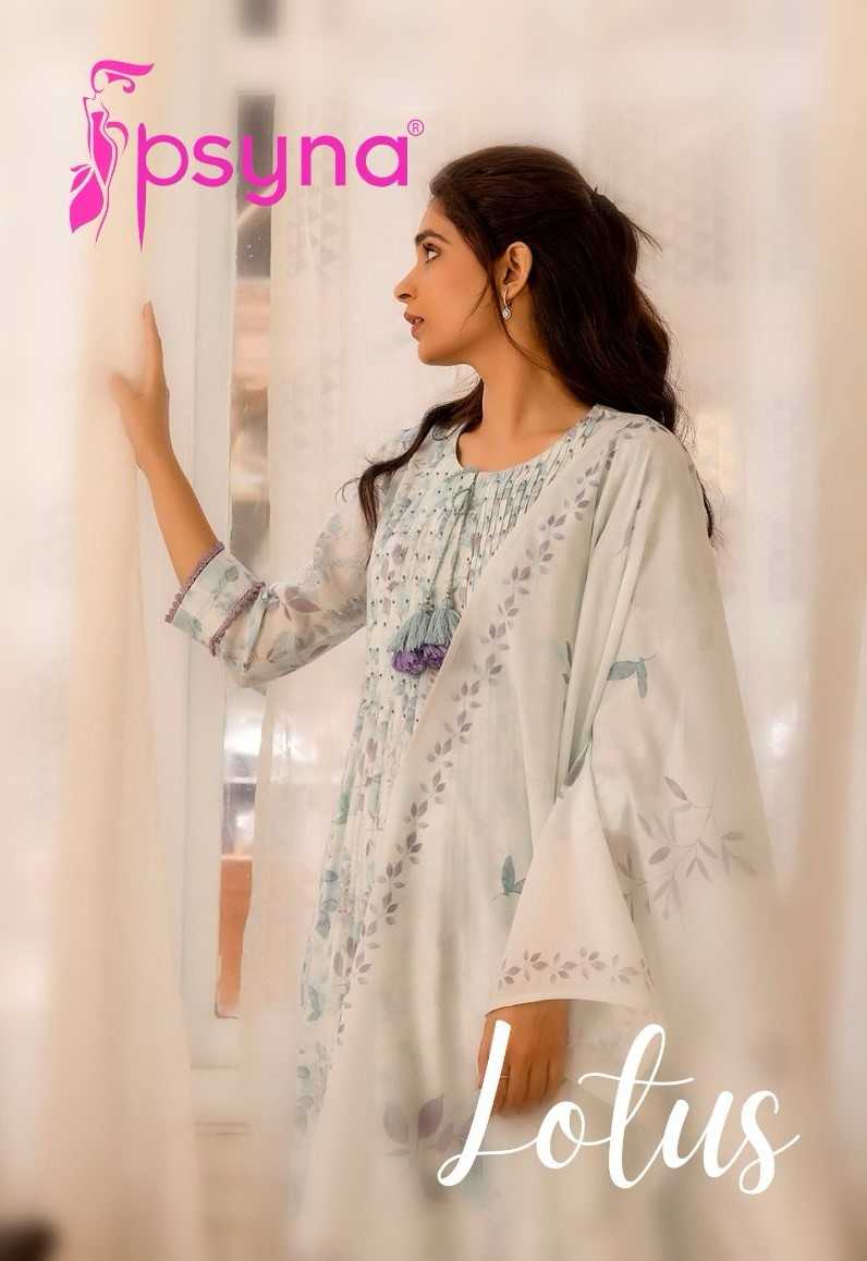 Psyna Lotus Linen Floral Print Casual Wear Kurti With Pant Mal Mal Dupatta Set