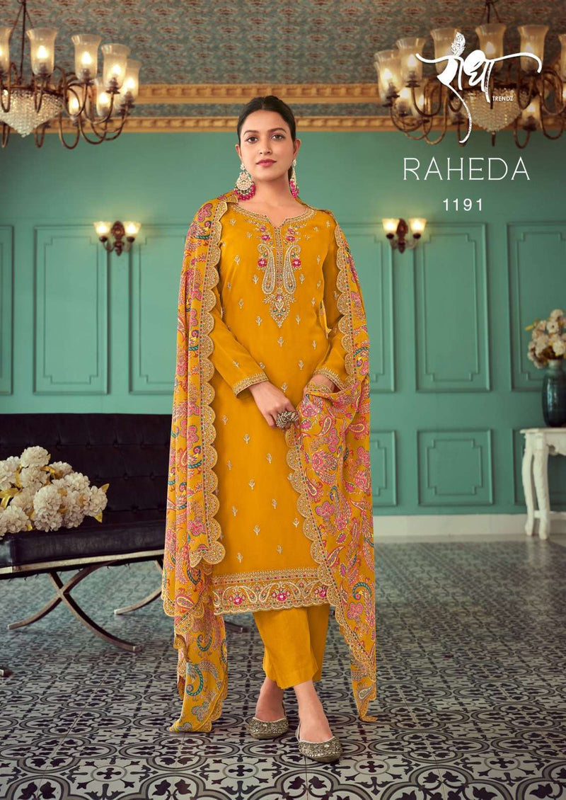 Radha Trendz Raheda Georgette With Embroidery And Skelf Ground Work Unstitched Heavy Salwar Suit