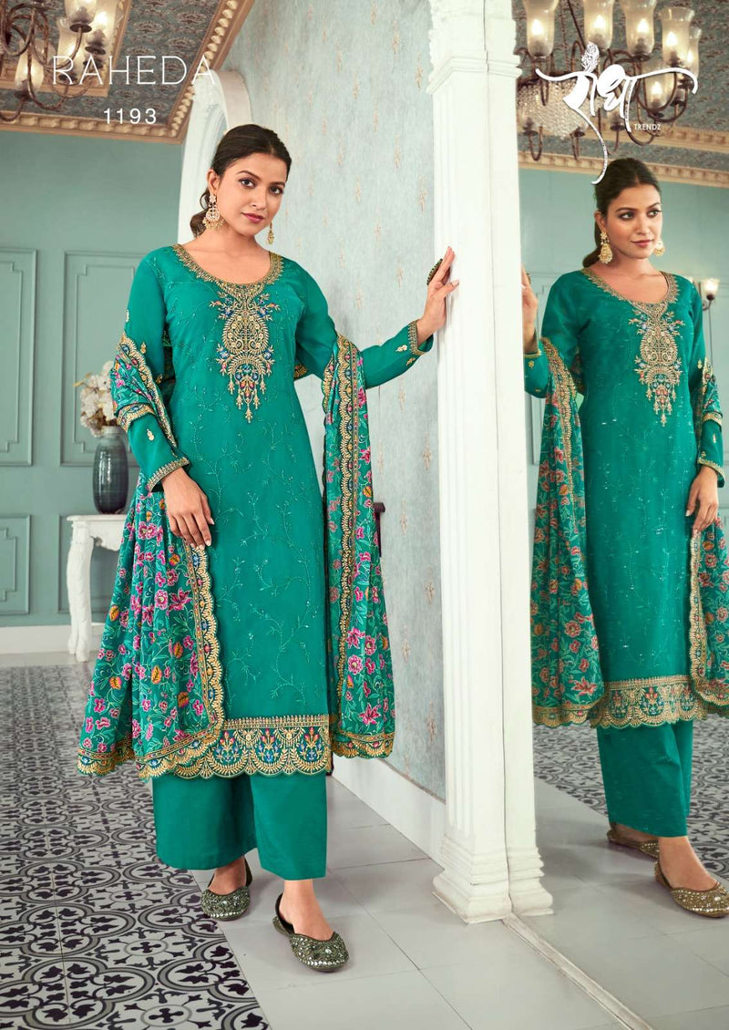 Radha Trendz Raheda Georgette With Embroidery And Skelf Ground Work Unstitched Heavy Salwar Suit