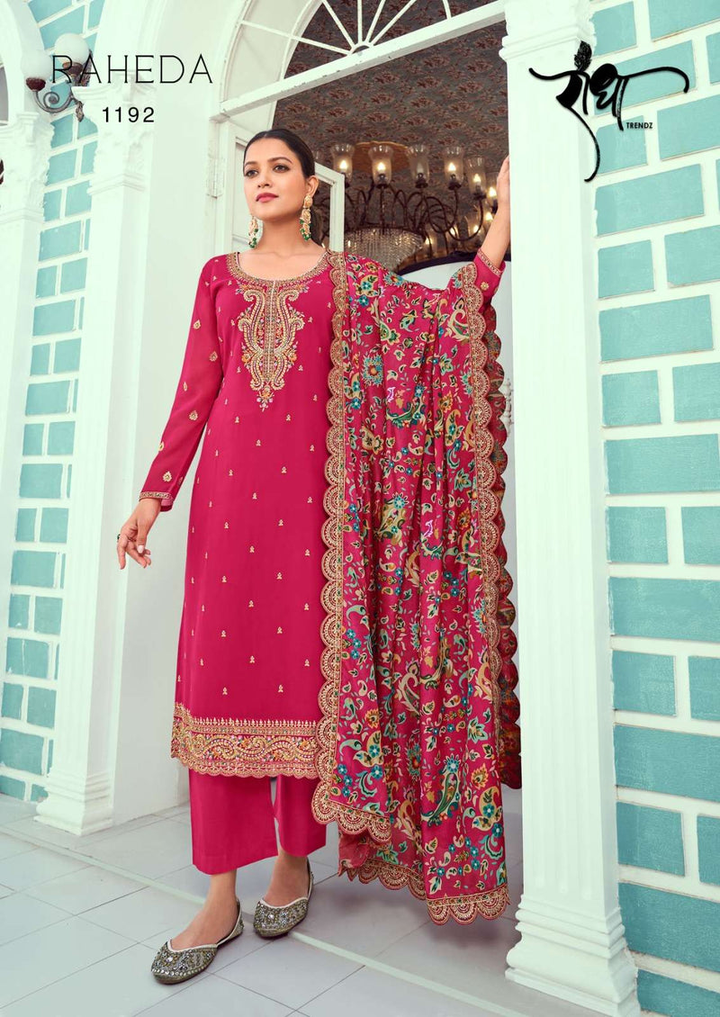 Radha Trendz Raheda Georgette With Embroidery And Skelf Ground Work Unstitched Heavy Salwar Suit