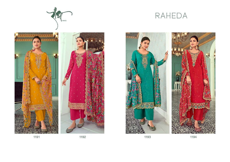 Radha Trendz Raheda Georgette With Embroidery And Skelf Ground Work Unstitched Heavy Salwar Suit