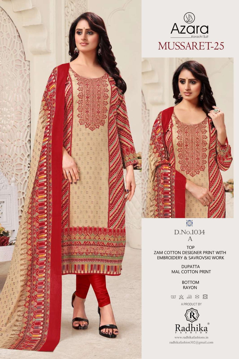 Radhika Fashion Mussaret Vol 25 Nx Jam Cotton Fancy Embroidery Salwar Kameez