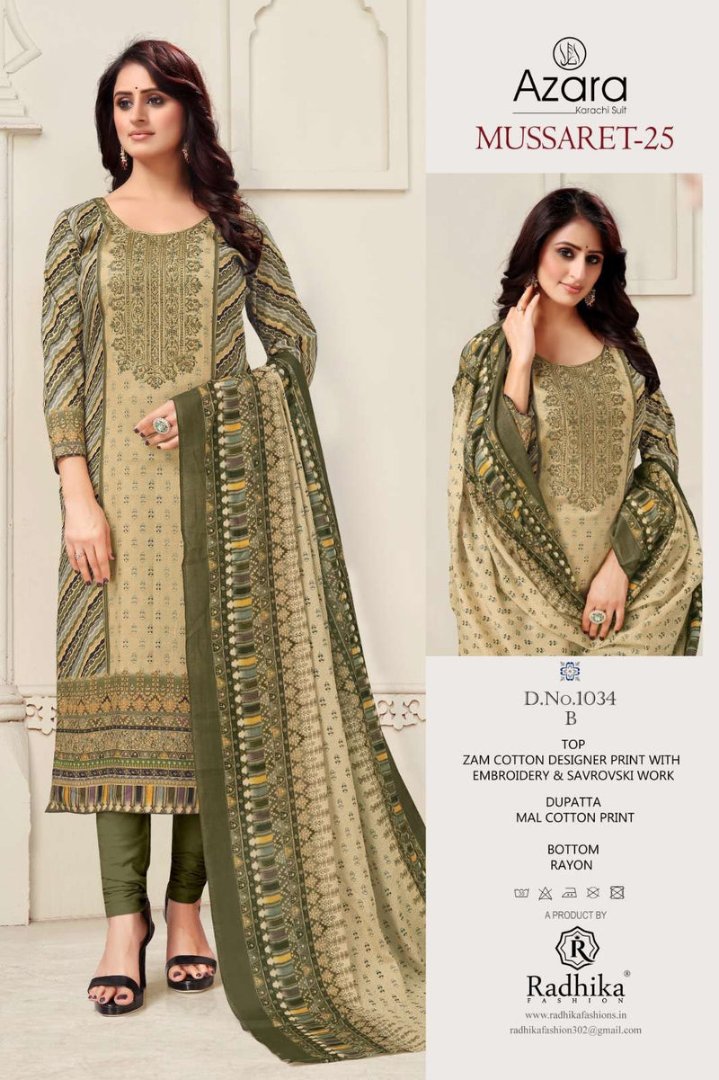 Radhika Fashion Mussaret Vol 25 Nx Jam Cotton Fancy Embroidery Salwar Kameez