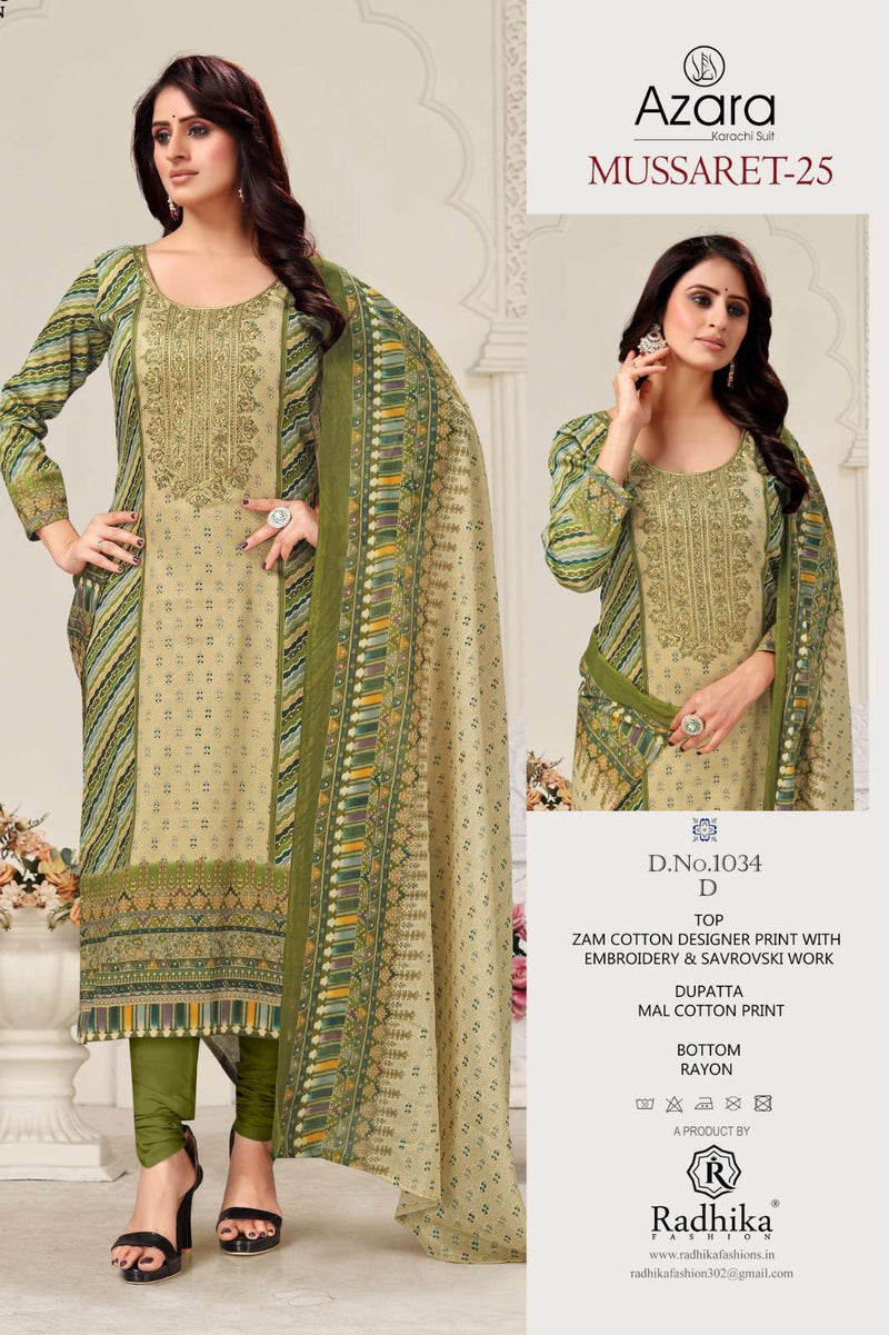 Radhika Fashion Mussaret Vol 25 Nx Jam Cotton Fancy Embroidery Salwar Kameez