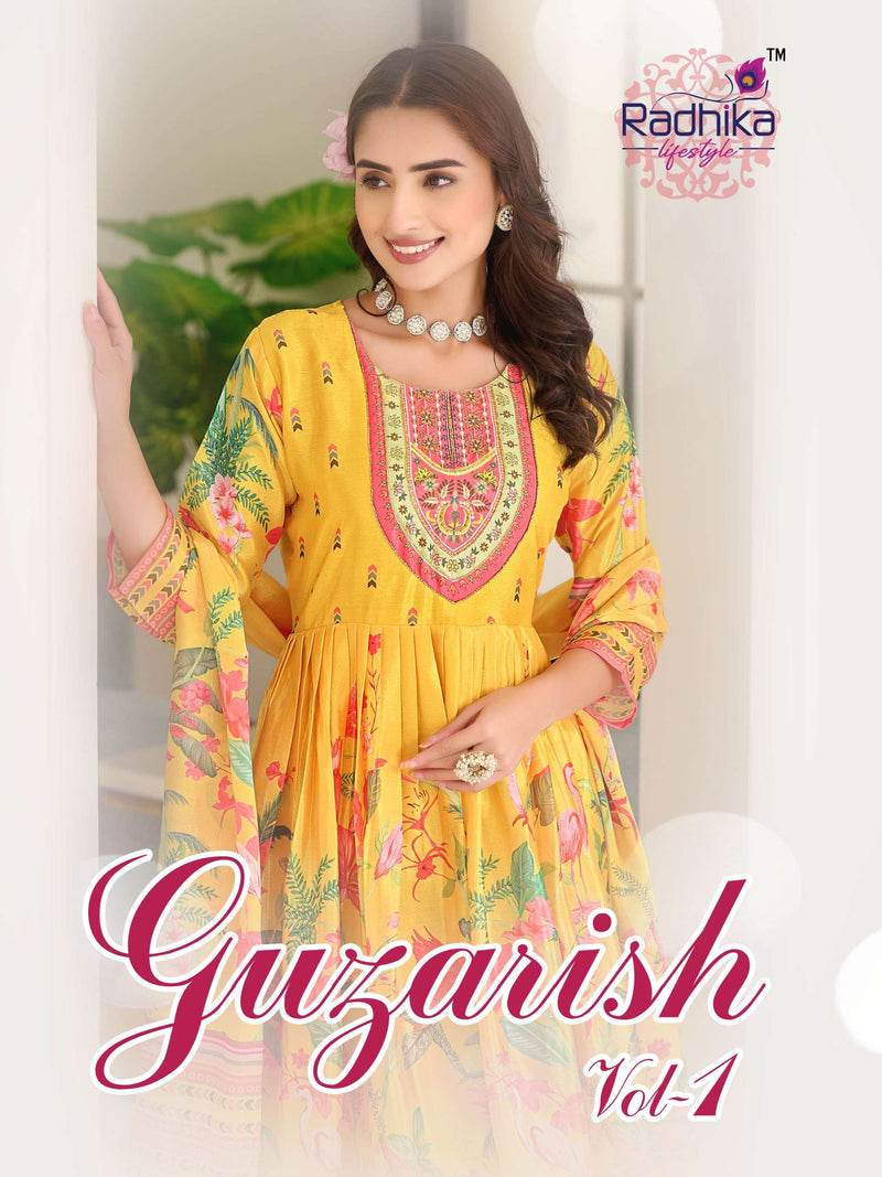 Radhika Lifestyle Guzarish Vol 1 Chinon Festiv Wear Kurti Pant Dupatta Set