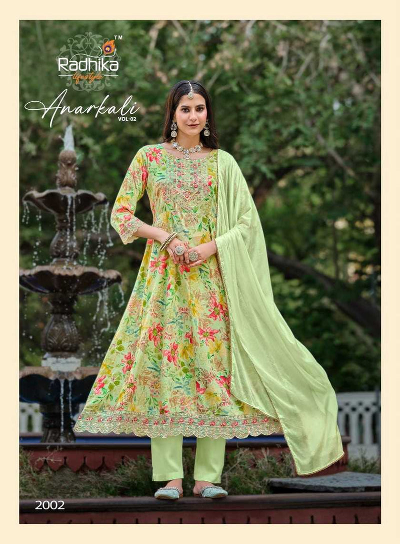 Radhika Lifestyle Anarkali Vol 2 Rayon Foil Print With Embroidery Work Kurti Combo Set