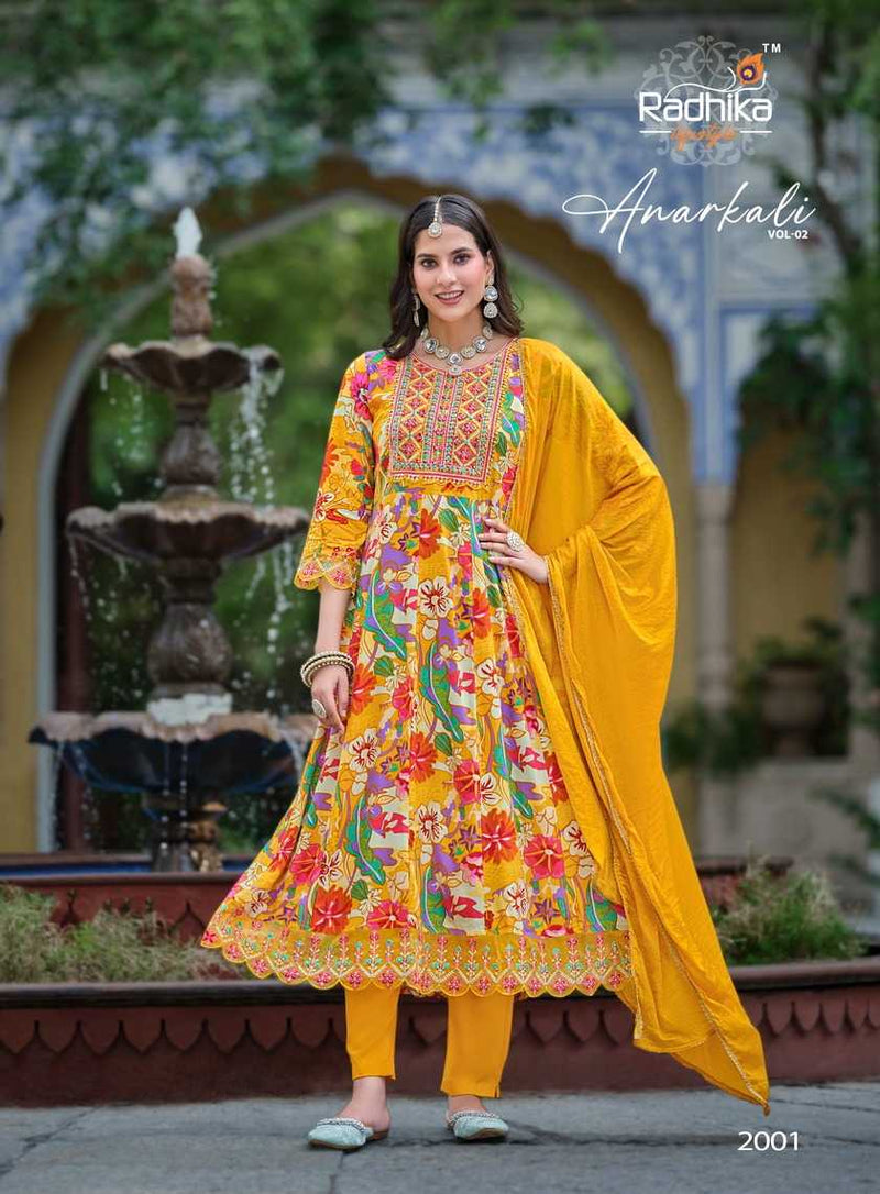 Radhika Lifestyle Anarkali Vol 2 Rayon Foil Print With Embroidery Work Kurti Combo Set