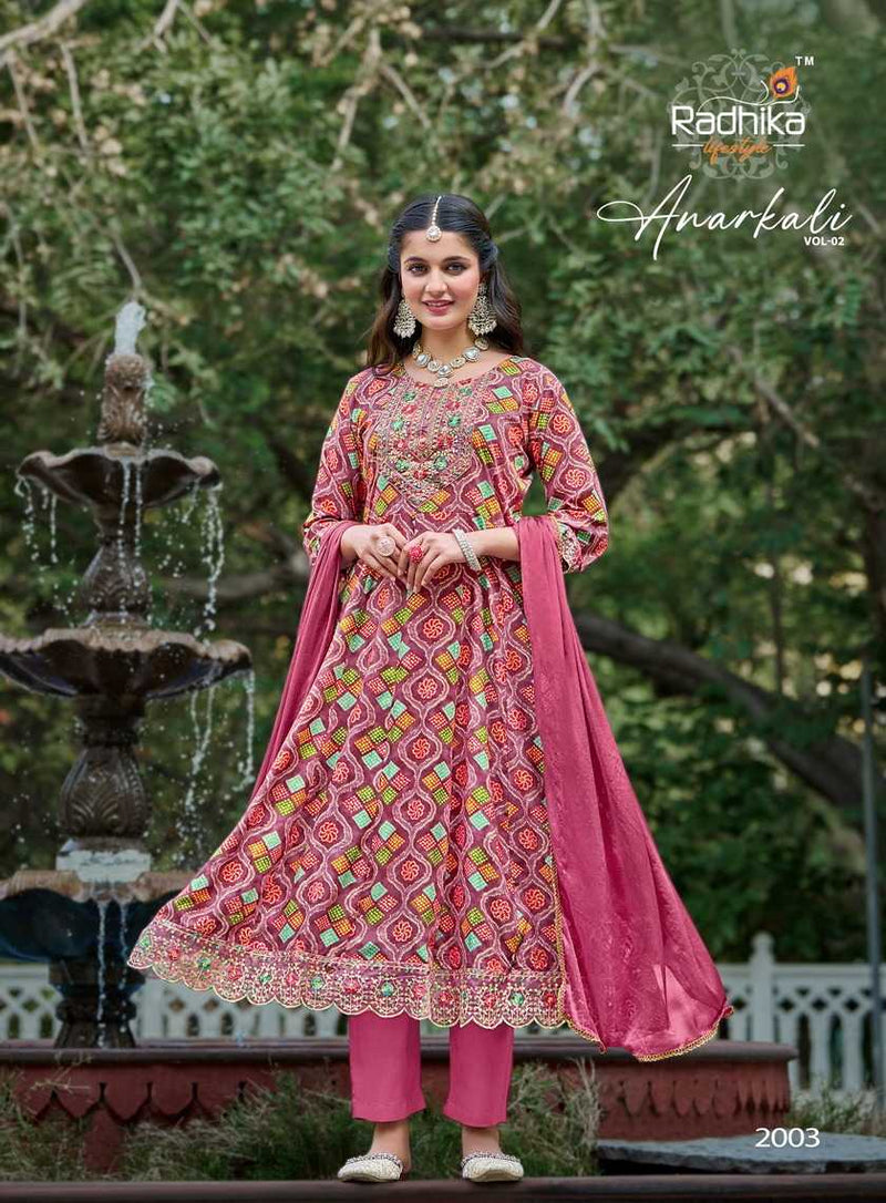 Radhika Lifestyle Anarkali Vol 2 Rayon Foil Print With Embroidery Work Kurti Combo Set