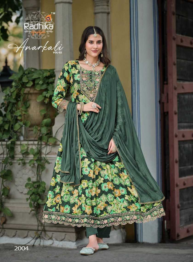 Radhika Lifestyle Anarkali Vol 2 Rayon Foil Print With Embroidery Work Kurti Combo Set