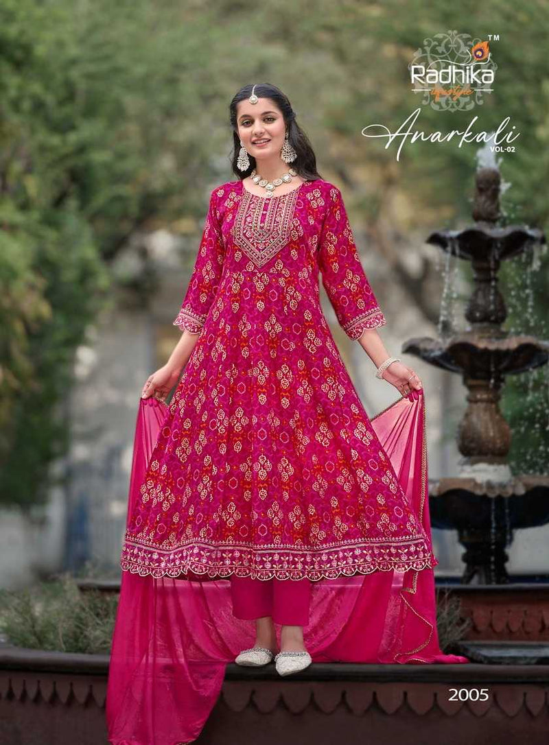 Radhika Lifestyle Anarkali Vol 2 Rayon Foil Print With Embroidery Work Kurti Combo Set