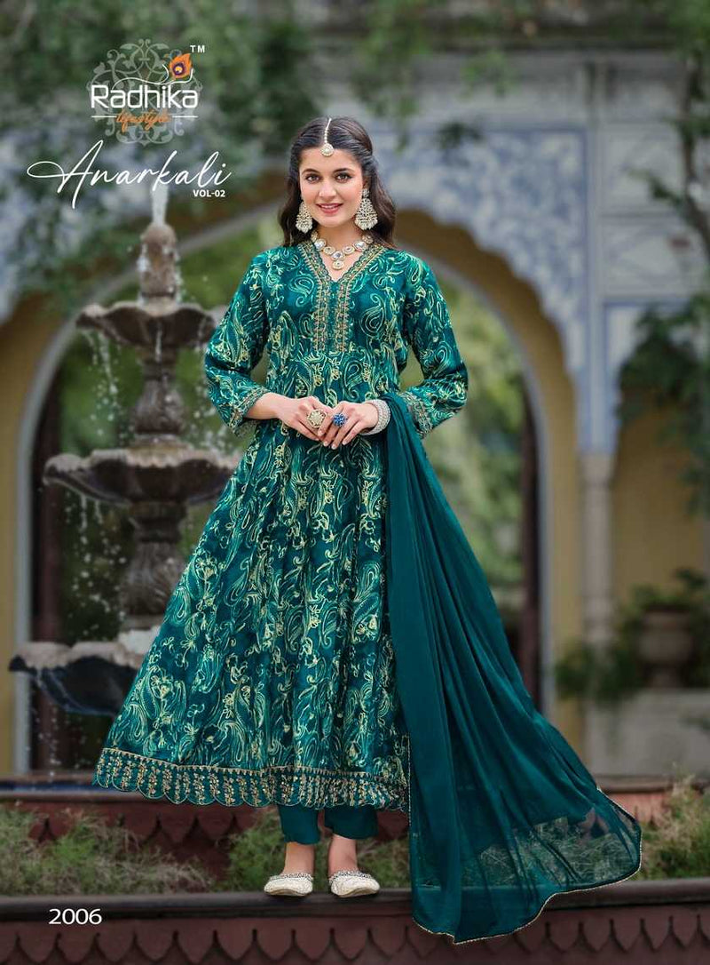 Radhika Lifestyle Anarkali Vol 2 Rayon Foil Print With Embroidery Work Kurti Combo Set