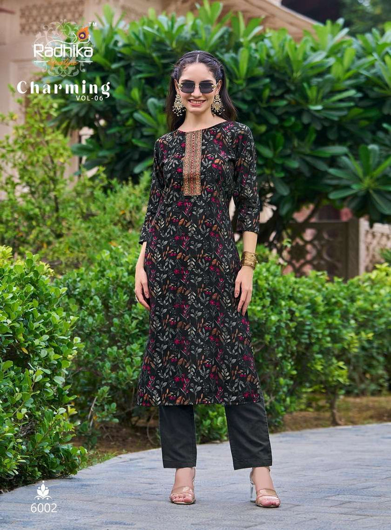 Radhika Lifestyle Charming Vol 6 Rayon Chanderi Work Fancy Designer Kurti