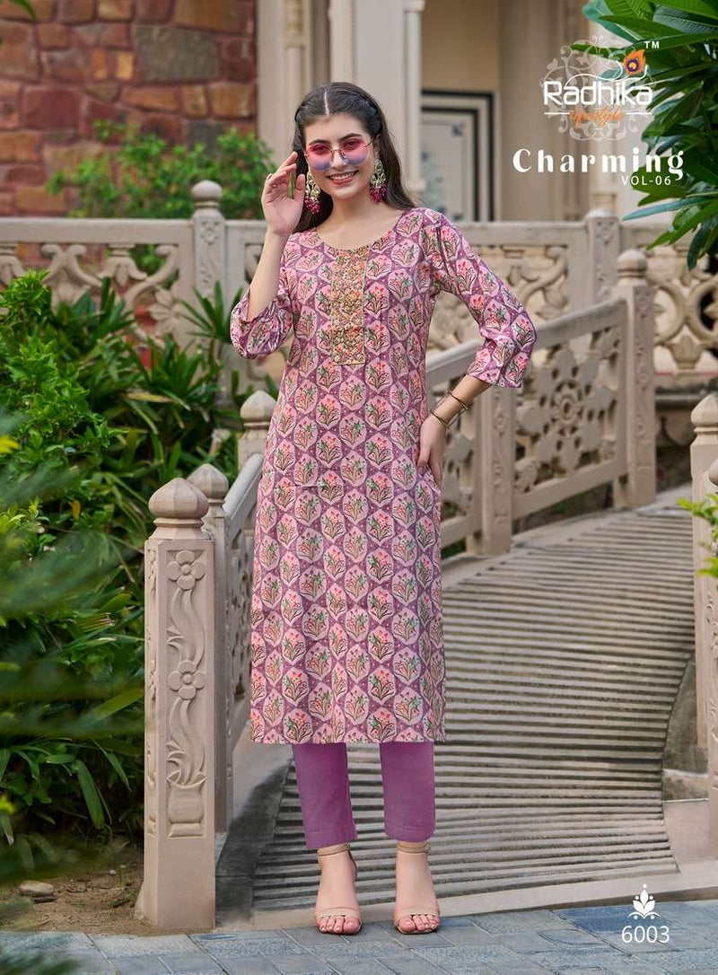 Radhika Lifestyle Charming Vol 6 Rayon Chanderi Work Fancy Designer Kurti