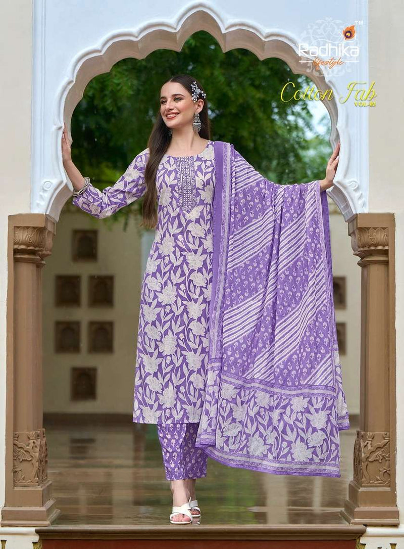 Radhika Lifestyle Cotton Fab Vol 3 Embroidery Work Daily Wear Kurti Pant Dupatta Set