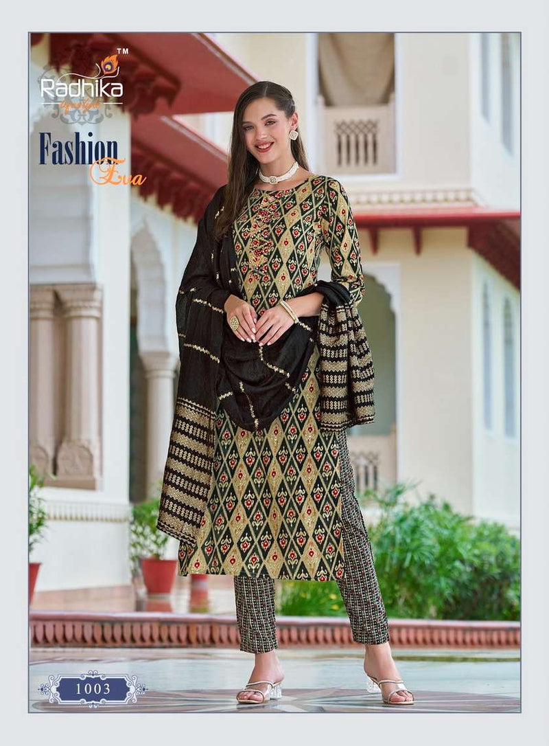 Radhika Lifestyle Fashion Eva Vol 1 Rayon Foil Print Casual Wear Top Pant Dupptta Set