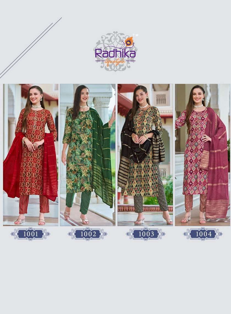 Radhika Lifestyle Fashion Eva Vol 1 Rayon Foil Print Casual Wear Top Pant Dupptta Set