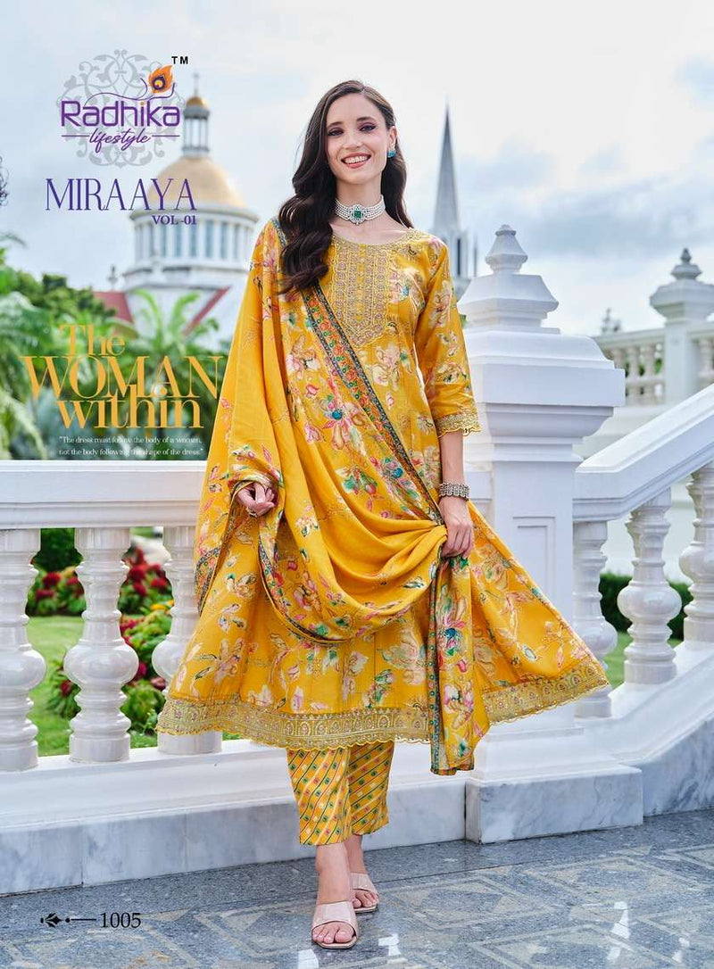 Radhika Lifestyle Miraaya Vol 1 Silk Festiv Wear Kurti Pant Dupatta Set